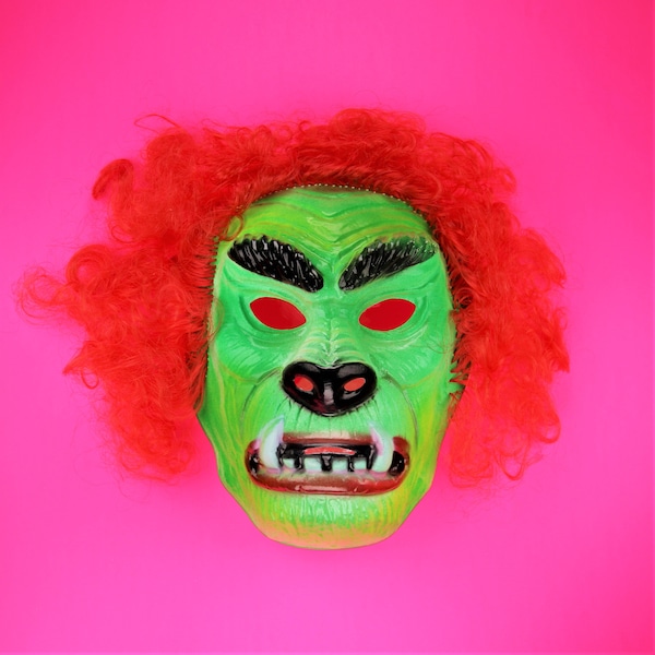 Vintage Ben Cooper Hairy Scary Monster Halloween Mask Wolf Man Beast 1980 Red Hair