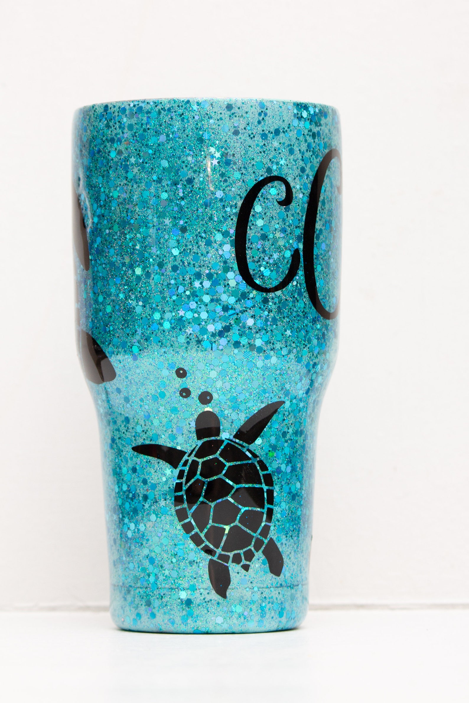 Blue Glittered Sea Turtle Tumbler Etsy