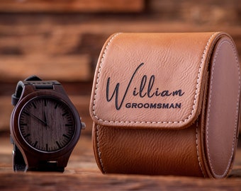 Personalized Wood Watch and Leather Watch Box, Wooden Watch Gift for Men, Boyfriend Gift, Father's Day Gift, Groomsmen Gifts, Best Man Gift