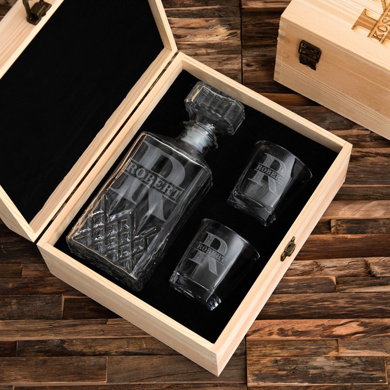 Groomsmen Gifts Personalized Whiskey Decanter Set with Wood Etsy