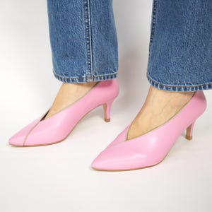 Leather shoes,  pink, Italian leather, bridal shoes, mid heel, Pump shoes  for women, Kitten Heel, Classic shoes