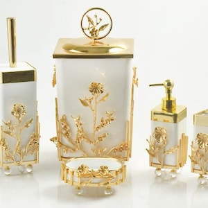 Gold Bathroom Set Gold Decor Bathroom Set Trash Can Soap - Etsy