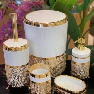 Gold Bathroom Set Gold Decor Bathroom Set Trash Can Soap - Etsy