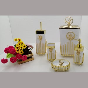 Gold Bathroom Set Gold Decor Bathroom Set Trash Can Soap - Etsy