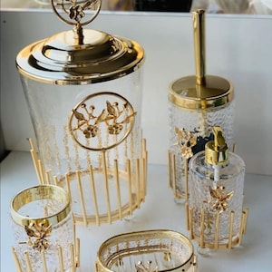 Gold Bathroom Set Gold Decor Bathroom Set Trash Can Soap - Etsy