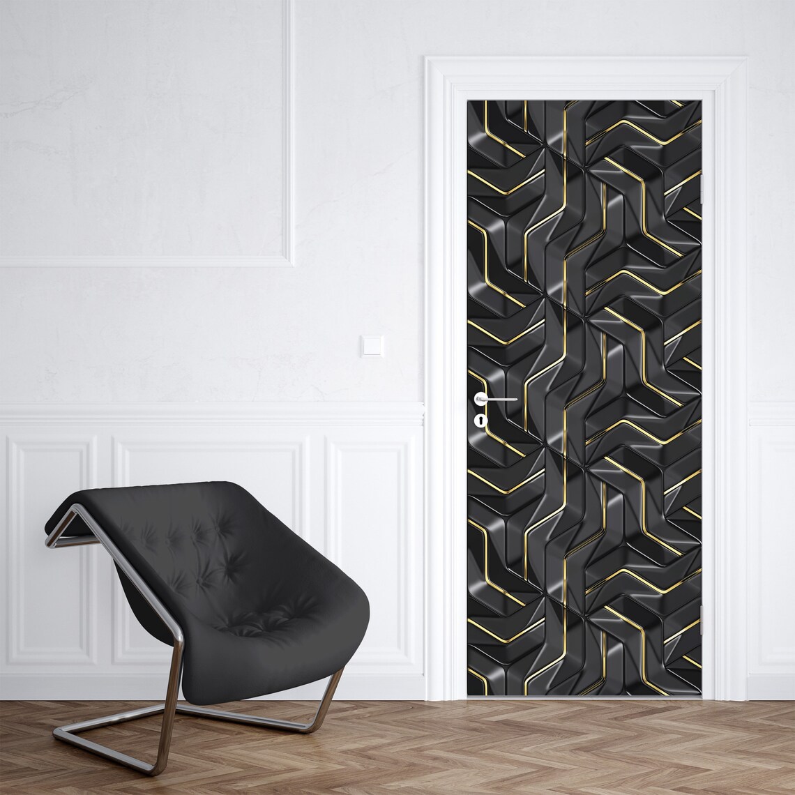 Black and Gold 3D Swirl Door Mural Black Door Decal Wall | Etsy