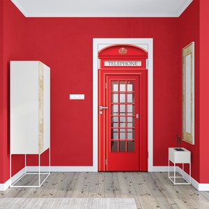 London Telephone Booth Door Mural, Red Phone Booth Door Decal, Wall Sticker, Home Decor, Office Decor