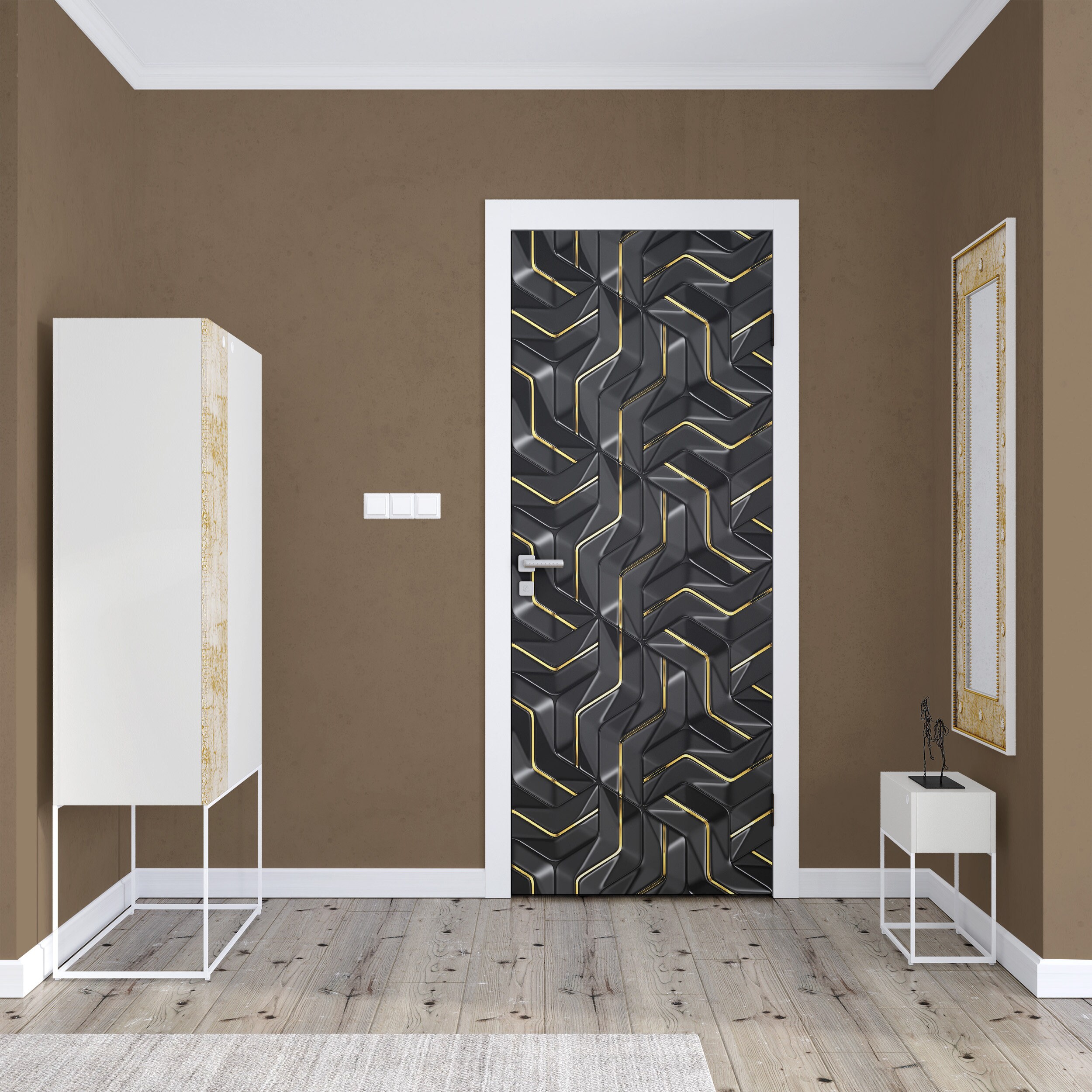 Black and Gold 3D Swirl Door Mural Black Door Decal Wall | Etsy