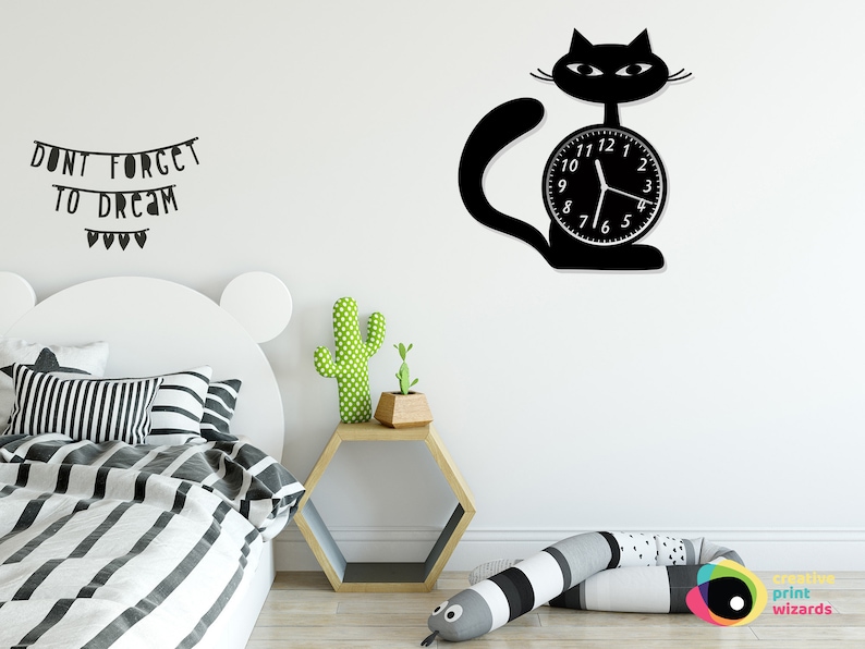 Black or White Kitty Cat Wall Clock Fun Wall Decor Creative Etsy