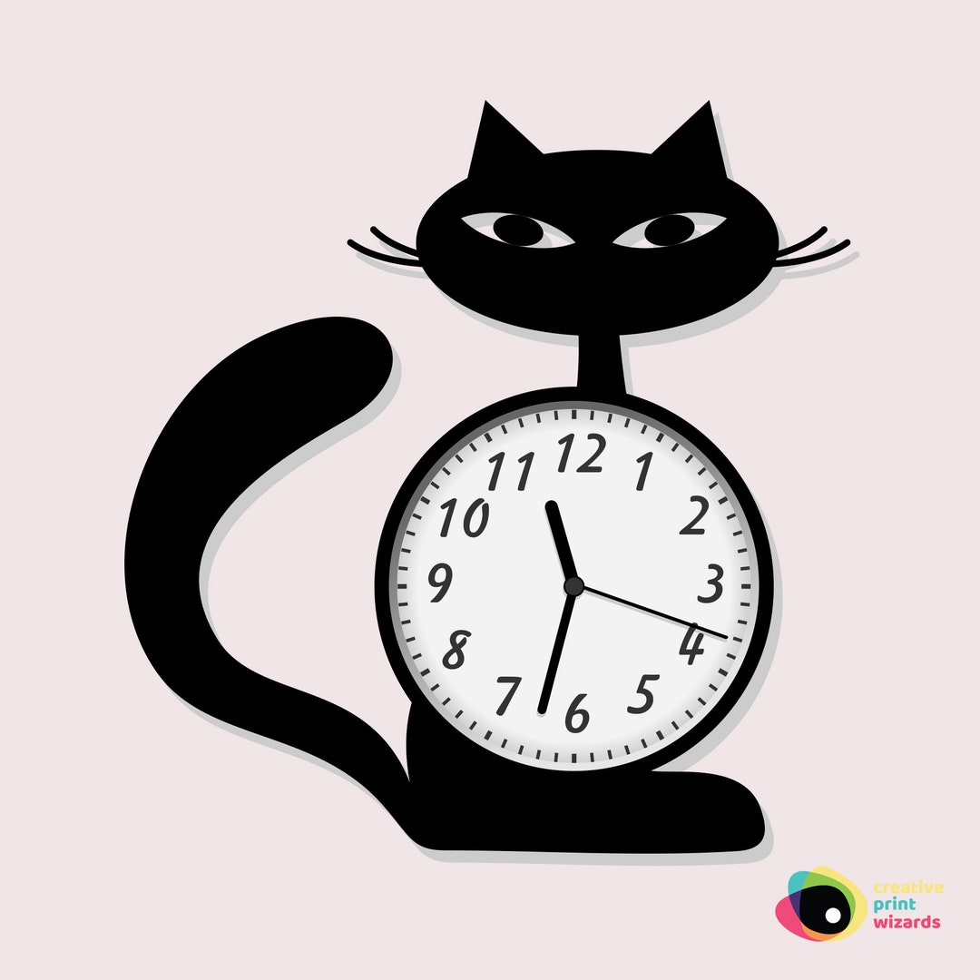 Black or White Kitty Cat Wall Clock, Fun Wall Decor, Creative Wall