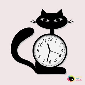 Black or White Kitty Cat Wall Clock, Fun Wall Decor, Creative Wall Design, Unique Gift Ideas for Cat Lovers