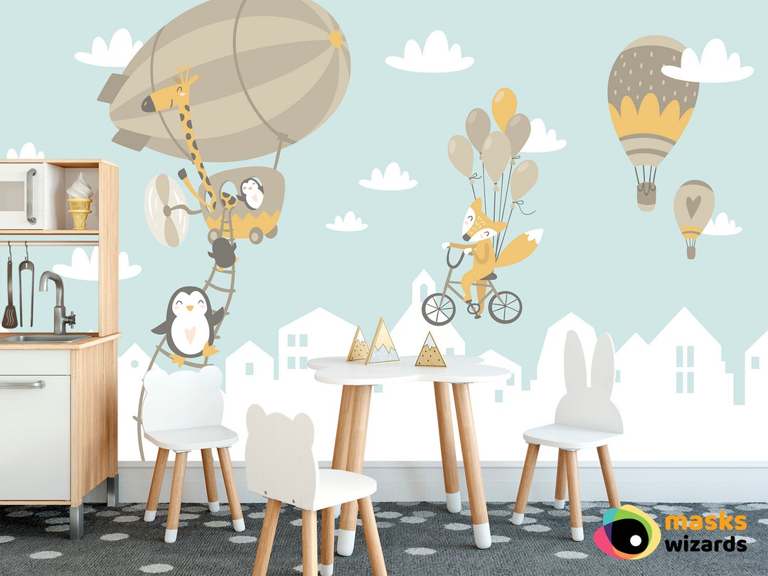 Hot Air Balloon Themed Removable, Peel and Stick Wall Paper for Home