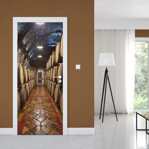 Door Mural Oak Barrels in Wine Cellar Self Adhesive Door Etsy