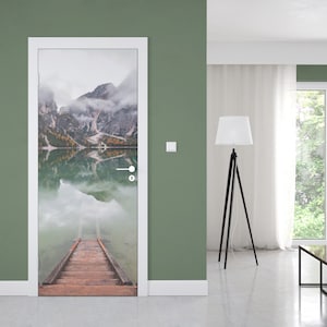 Serene Lake View Door Mural, Serenity Door Decal, Lakeview Wall Sticker, Home Decor, Office Decor