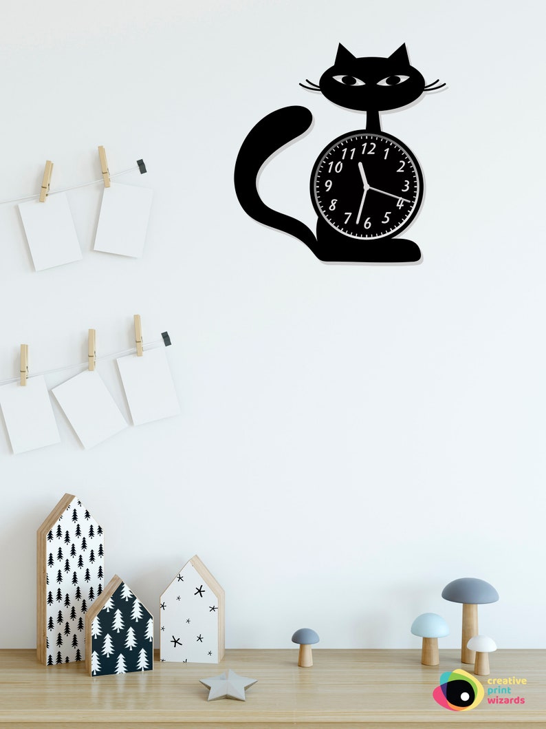 Black or White Kitty Cat Wall Clock Fun Wall Decor Creative Etsy
