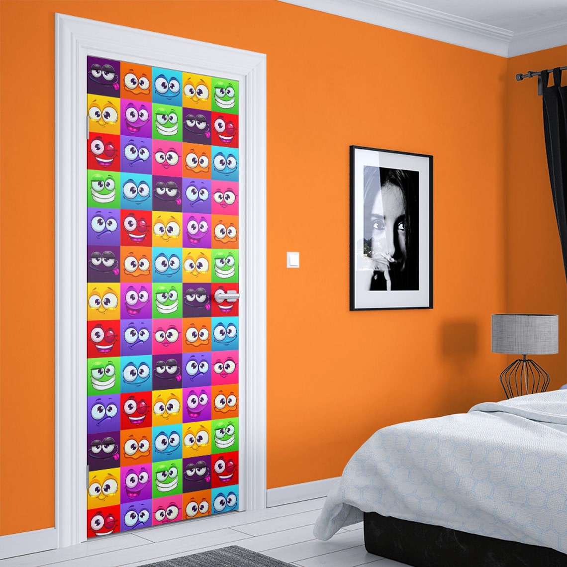 Funny Eyes Door Mural Smiley Faces Door Decal Fun Wall Etsy UK