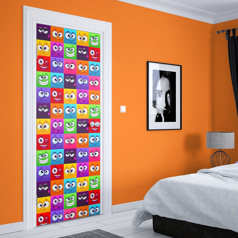 Funny Eyes Door Mural Smiley Faces Door Decal Fun Wall Etsy Ireland