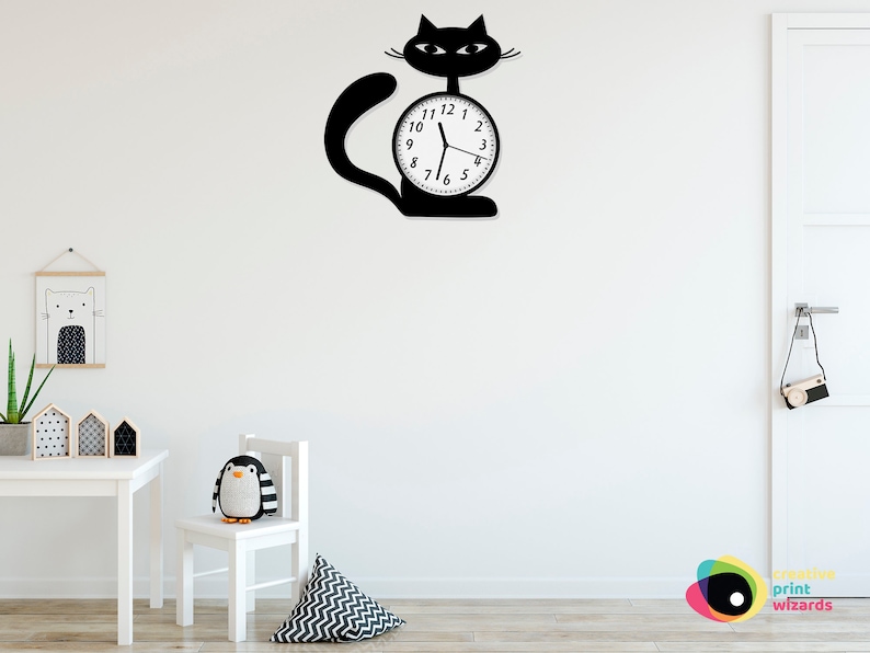Black or White Kitty Cat Wall Clock Fun Wall Decor Creative Etsy