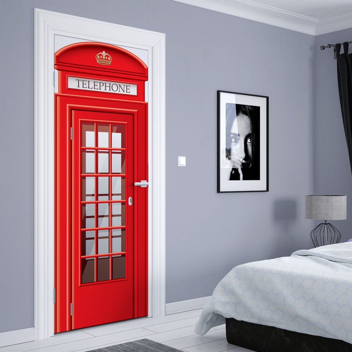 London Telephone Booth Door Mural Red Phone Booth Door Decal Etsy