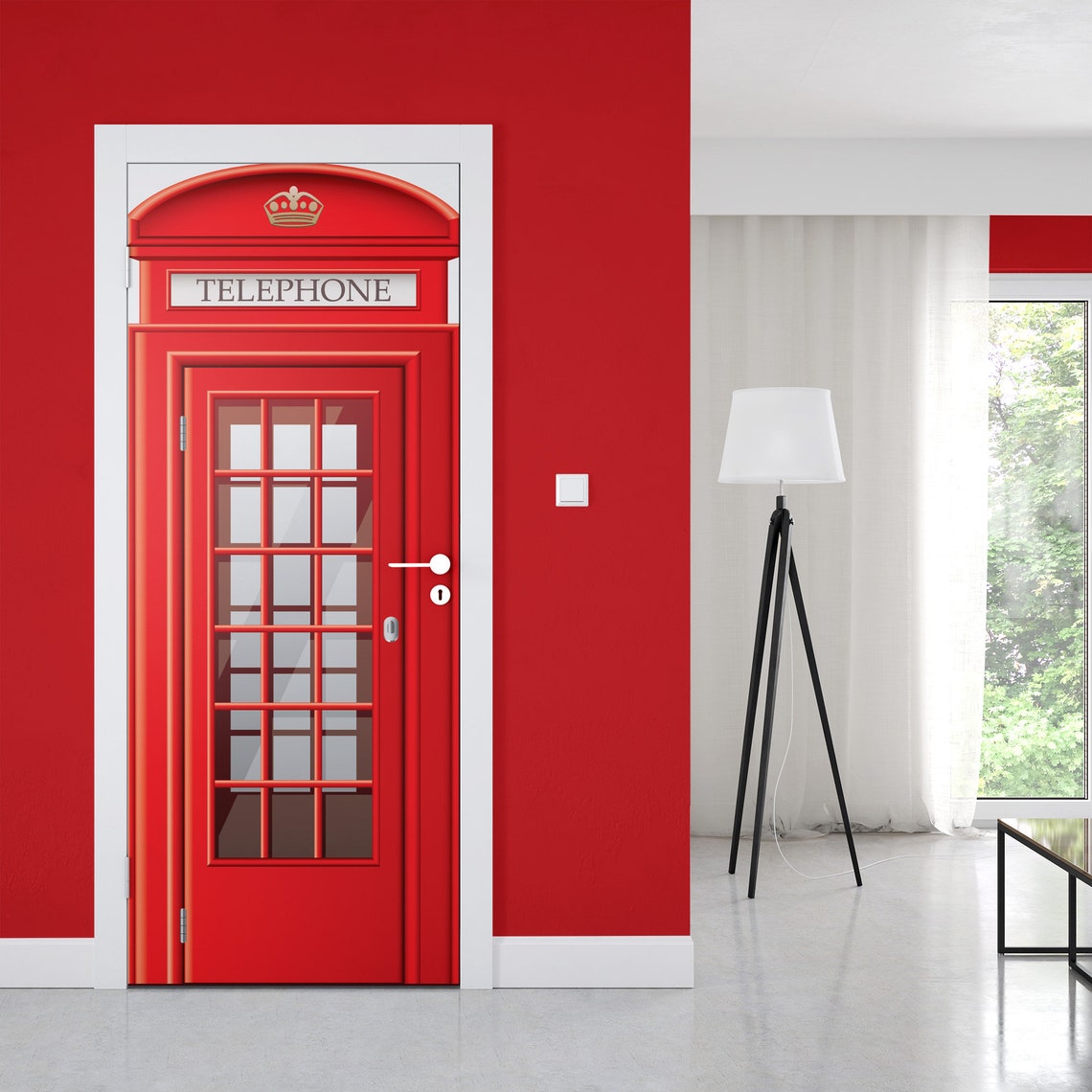 London Telephone Booth Door Mural Red Phone Booth Door Decal Etsy