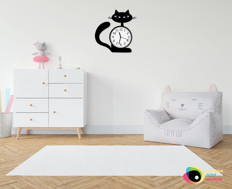 Black or White Kitty Cat Wall Clock Fun Wall Decor Creative Etsy