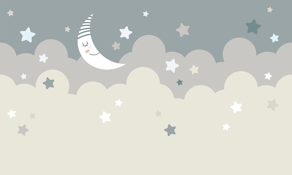 Sleepy Moon and Stars Themed Removable Peel and Stick Wall