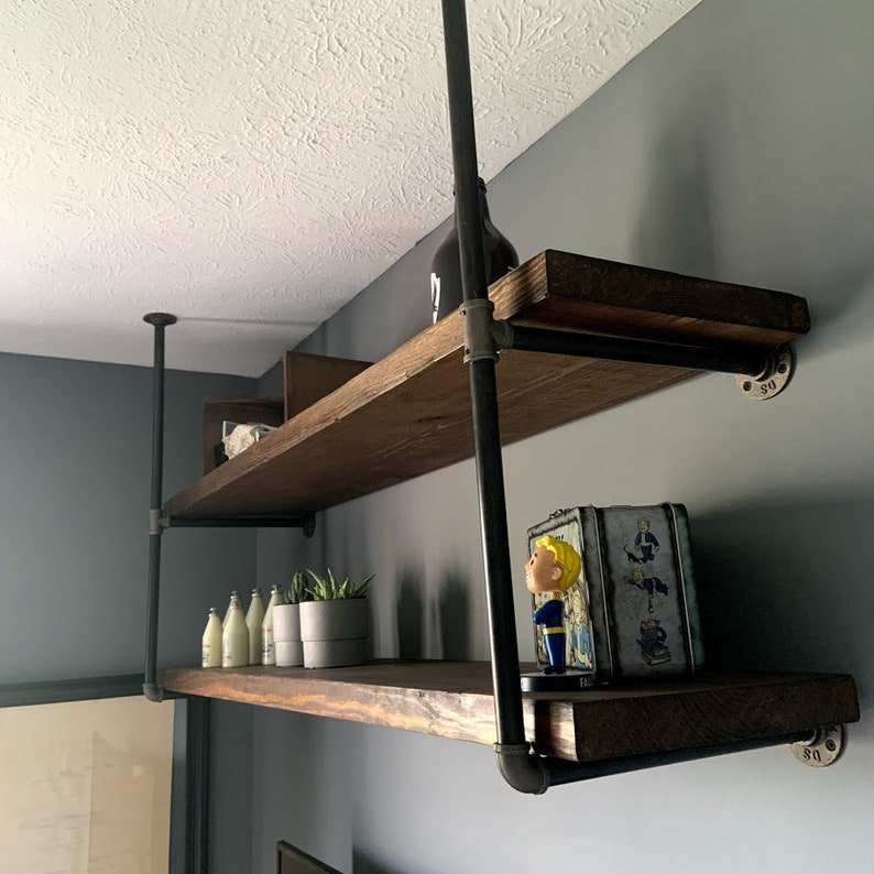 Industiral/Rustic Pipe Hanging Shelves Wall & Ceiling Etsy
