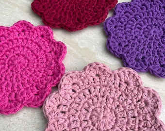 Crochet Coasters with Scalloped Edge: 100% Cotton Yarn