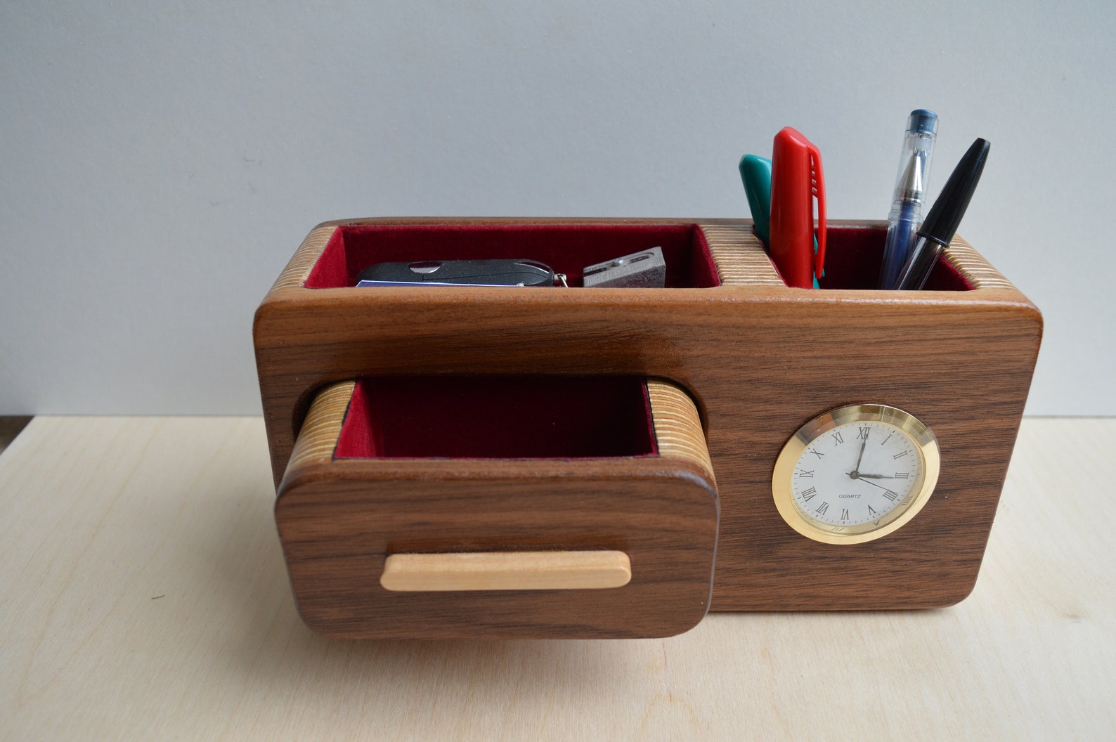 Desk Tidy Organiser with drawer and clock Etsy