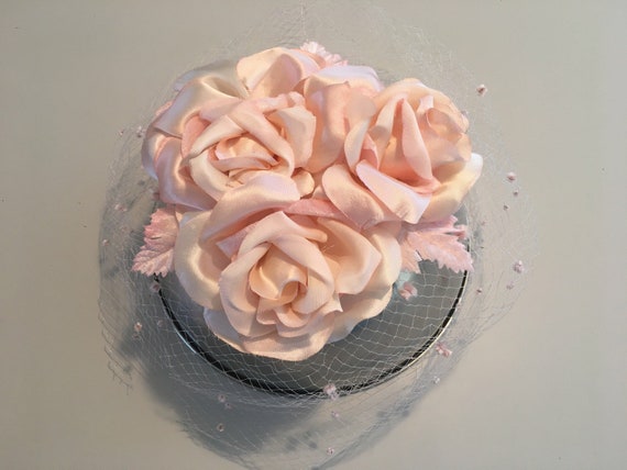 Vintage Bamberger's pink fascinator with veil