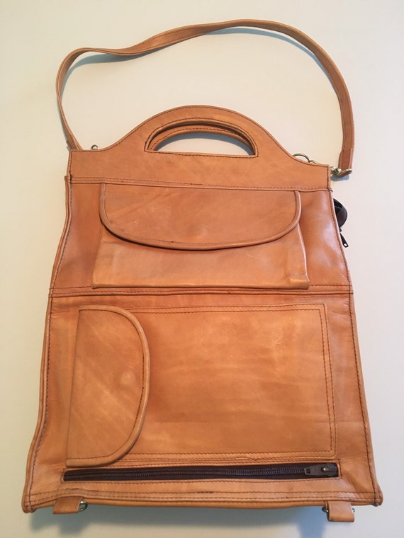 Vintage real leather folding shoulder bag