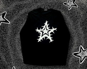 特大スターグラフィックTシャツ：長袖ゴスストリートウェア