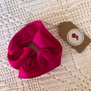 Raw silk scrunchie,  hair accessories, bracelet, cerise pink scrunchie