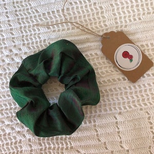 Raw silk scrunchie,  hair accessories, bracelet, green scrunchie
