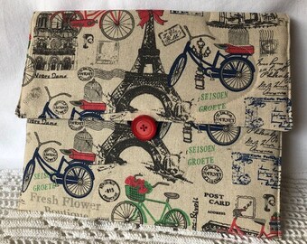 Padded iPad/tablet/book envelope-style case also good for sewing, travelling/paris and france