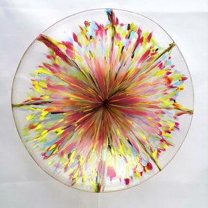 Pink and Yellow Hibiscus Bowl, Gorgeous Colorful Glass Serving Dish, Unique Vibrant Stretched Glass Bowl, Great Gift Idea! Free Shipping!
