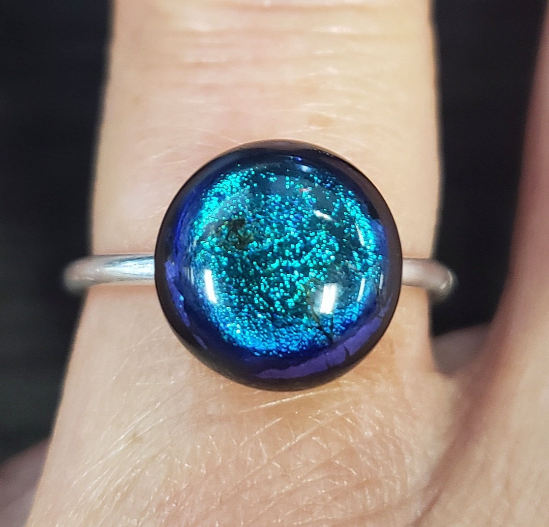 Caribbean Green Dichroic Glass Ring, Beautiful Teal Glass Ring ...