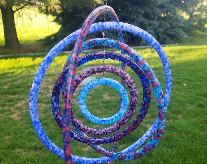 Colorful Spinning Glass Circle Garden Art, Unique Speckled Purple, Pink ...