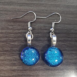 Cerulean Blue Dichroic Glass Earrings, Colorful & Sparkly Dangles, Lightweight Bright Blue Glass Earrings, Great Gift Idea! Free Shipping!