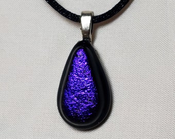 Purple Passion Teardrop Necklace, Deep Violet Dichroic Glass Charm, Purple Rain Pendant, Great Gift Idea! Free Shipping!