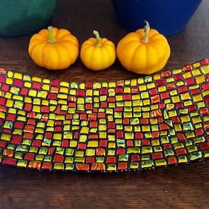 Fiery Sunset Tray, Stunning Mix of Reds, Orange, Gold and Yellow, Colorful Glowing Dichroic Glass Tray, Great Gift Idea! Free Shipping!
