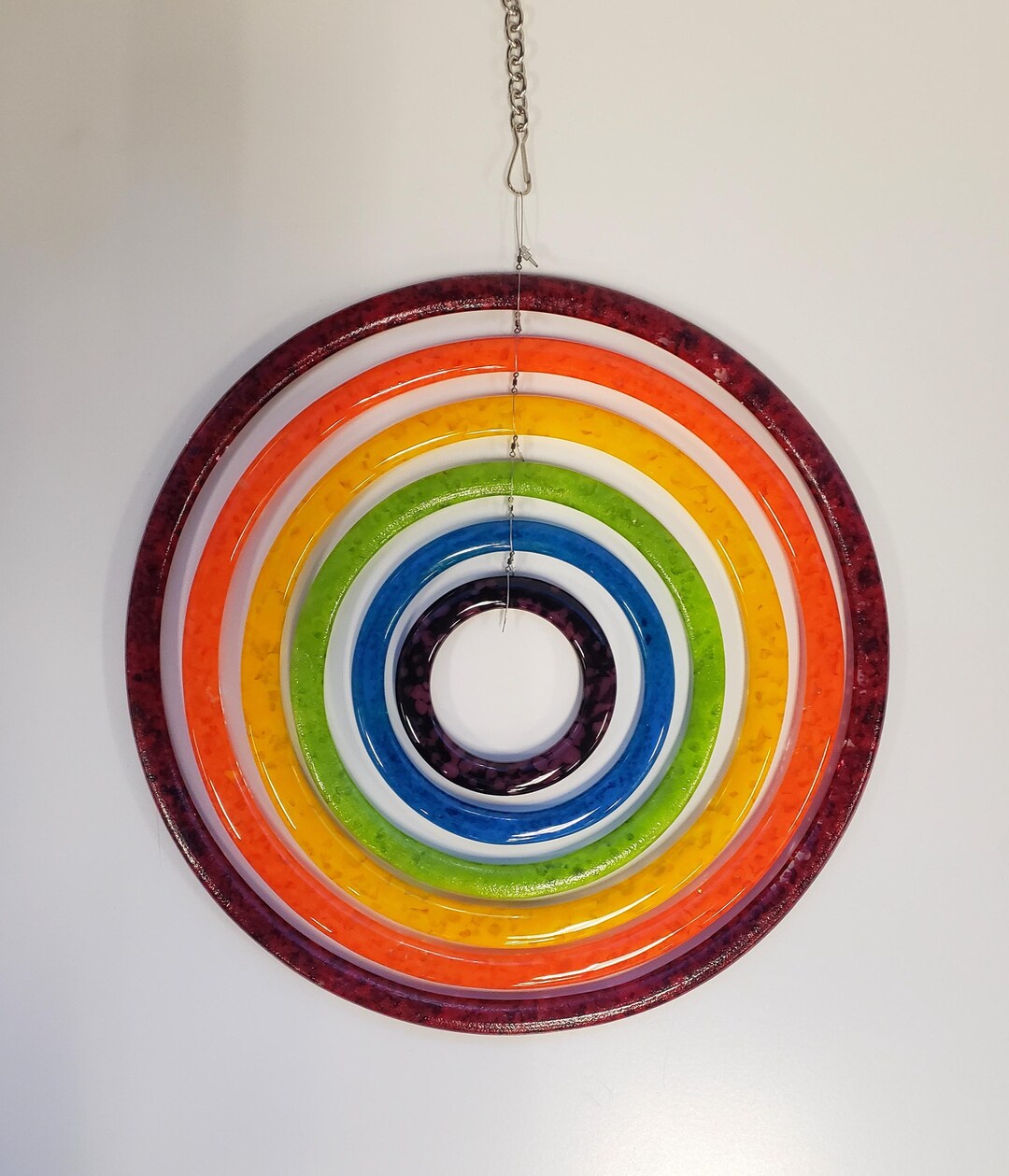 Rainbow Rings Glass Spinner Art, Colorful Revolving Circle Mobile ...