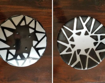 White and Black "Flip" Bowl, Handcrafted Glass Fusion Triangle Bowl, Unique Black on White Geometric Dish, Great Gift Idea! Free Shipping!
