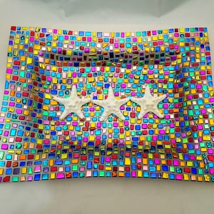 Extra Large Rainbow Dichroic Glass Tray, Bright & Colorful Rainbow Mosaic Tray, Handcrafted and Unique, Great Gift Idea! Free Shipping!