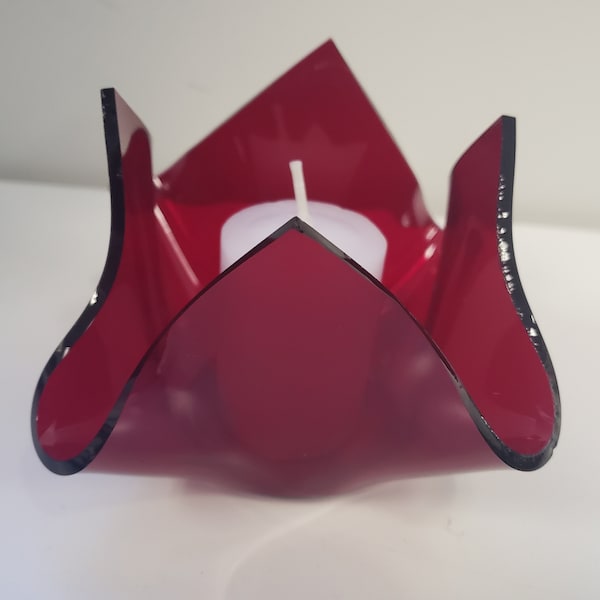 Folded Cranberry Glass Candler Holder, Rich Red Votive Holder, Unique Transparent Royal Red Tealight, Great Gift Idea! Free Shipping!