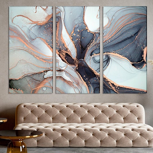 White Gold Marble Canvas Print Abstract Wall Art Modern Living Etsy