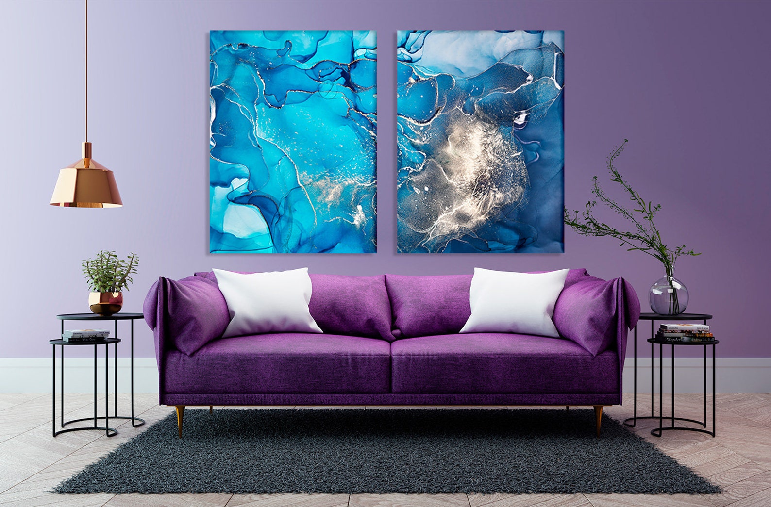 Blue and Silver Marble Wall Decor Abstract Canvas Print Modern Etsy