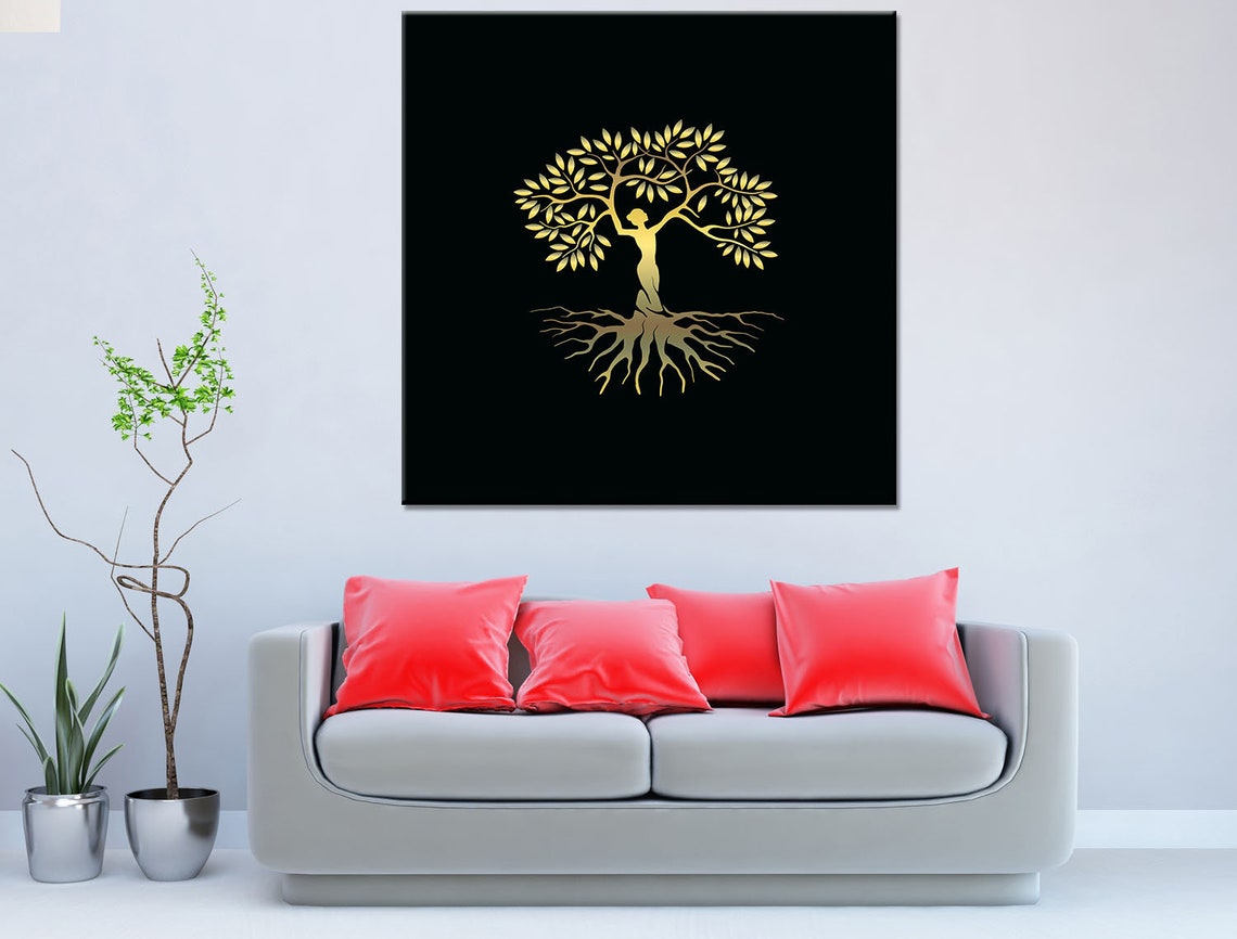 Tree of life wall art Canvas wall art abstract black Gold wall Etsy