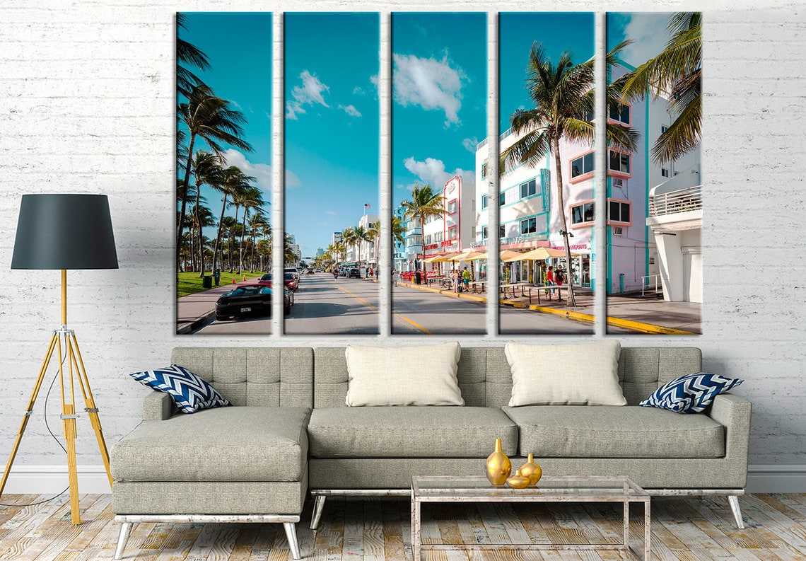 Miami Beach Wall Art Ocean Drive Print Florida Wall Decor USA Etsy