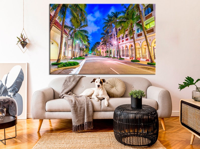 Florida wall art USA cityscape and square home decor Palm Beach photo print Framed canvas art Ready to hang City multi panel art